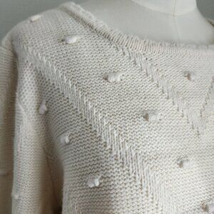 Cream Knit Bobble Stitch Crewneck Sweater